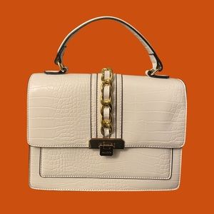 ALDO White Crocodile Print Leather Satchel